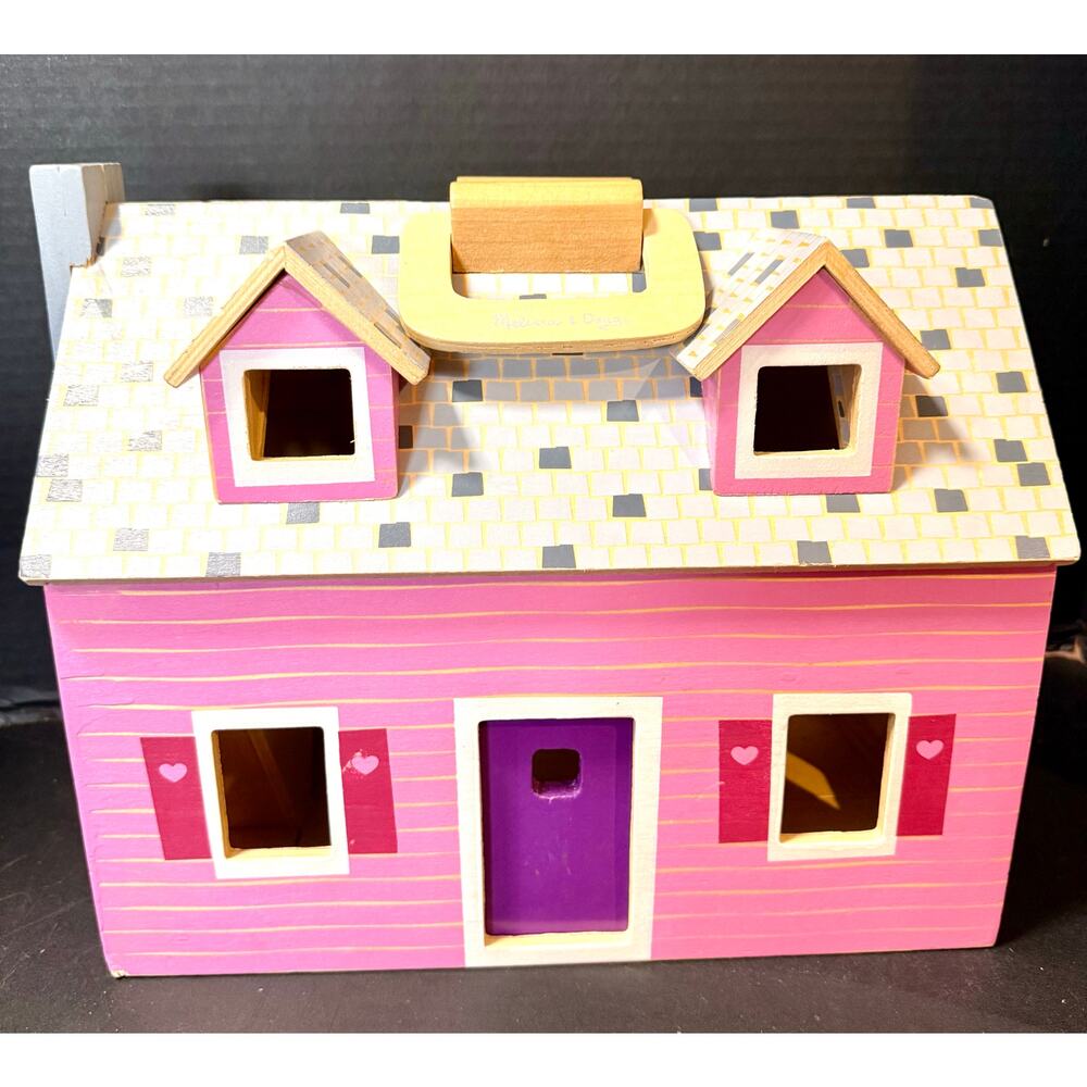 Melissa & Doug wooden Fold & Go pink cape style Dollhouse